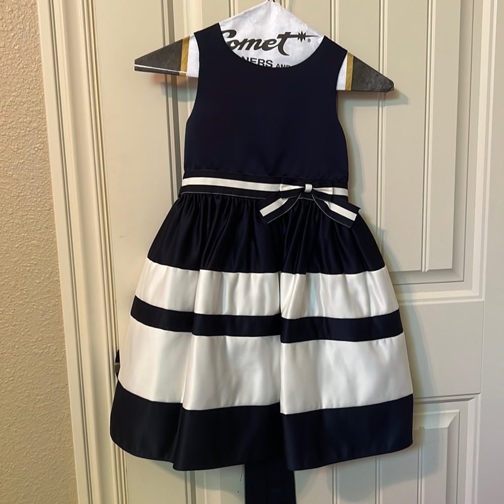 Navy and cream satin dress